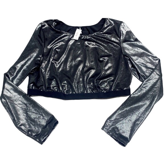 Torrid Curves Cropped Long Sleeve Bralette Top Size 2 Shimmer Black New W Tag - Picture 1 of 10